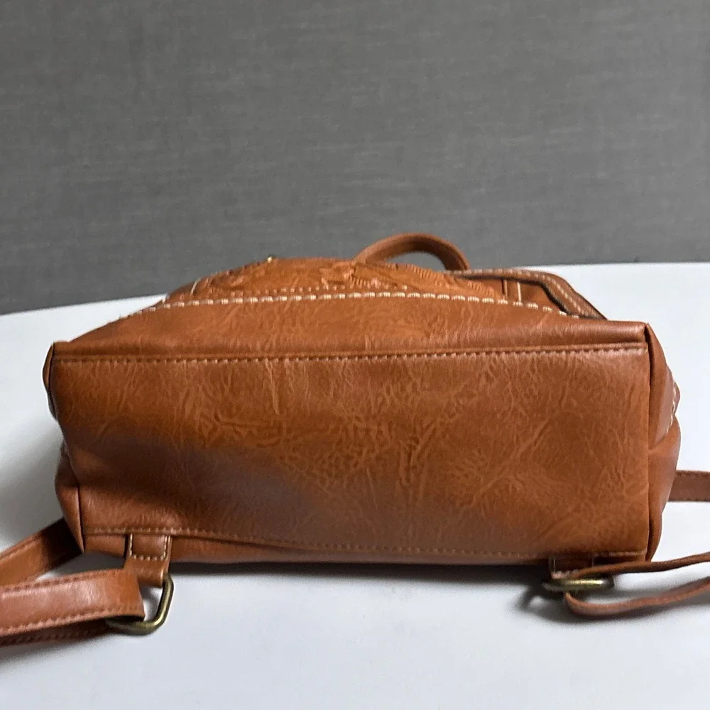 b.o.c. Born Backpack Brown Tooled Floral Faux Leather Everyday Bag Purse Casual